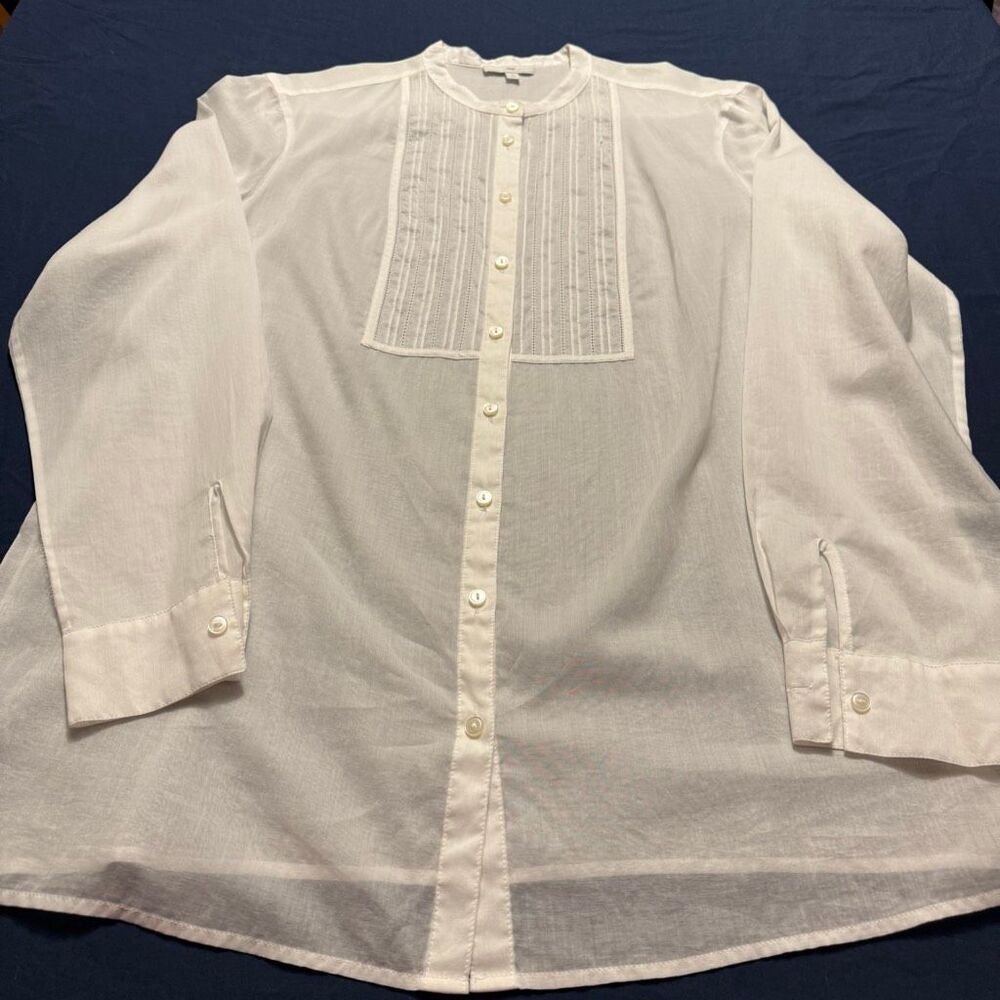 Gap Cotton Voile Pintuck Blouse | White Classic Button Front Shirt | XL - Picture 2 of 14